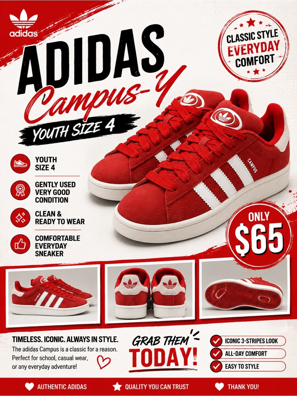 adidas Red and White Kids Sneakers